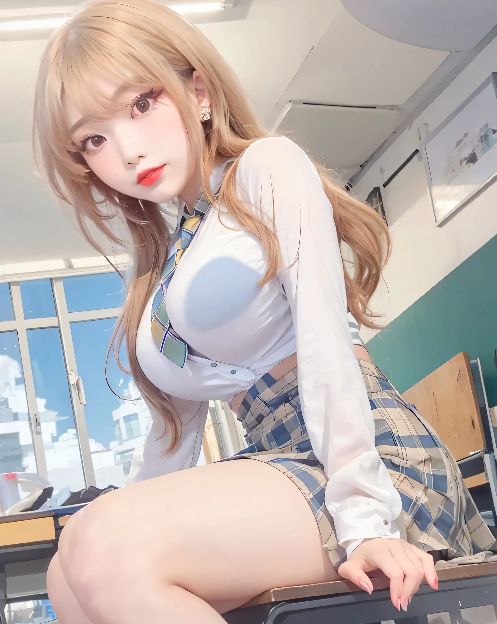 An Idol k-pop girl, cute girl, sexy girl, white braid hair, intricate face details, detailed face, golden ratio face, big breast, big butt, big hip, big thighs, full body, 64K, UHD, HDR, high quality, high detailed, hyper detailed, extremely detailed, photo realistic, ultra realistic, art photo, clarify the details, detailed parts body, intricate artwork masterpiece, trending on artstation, light smile