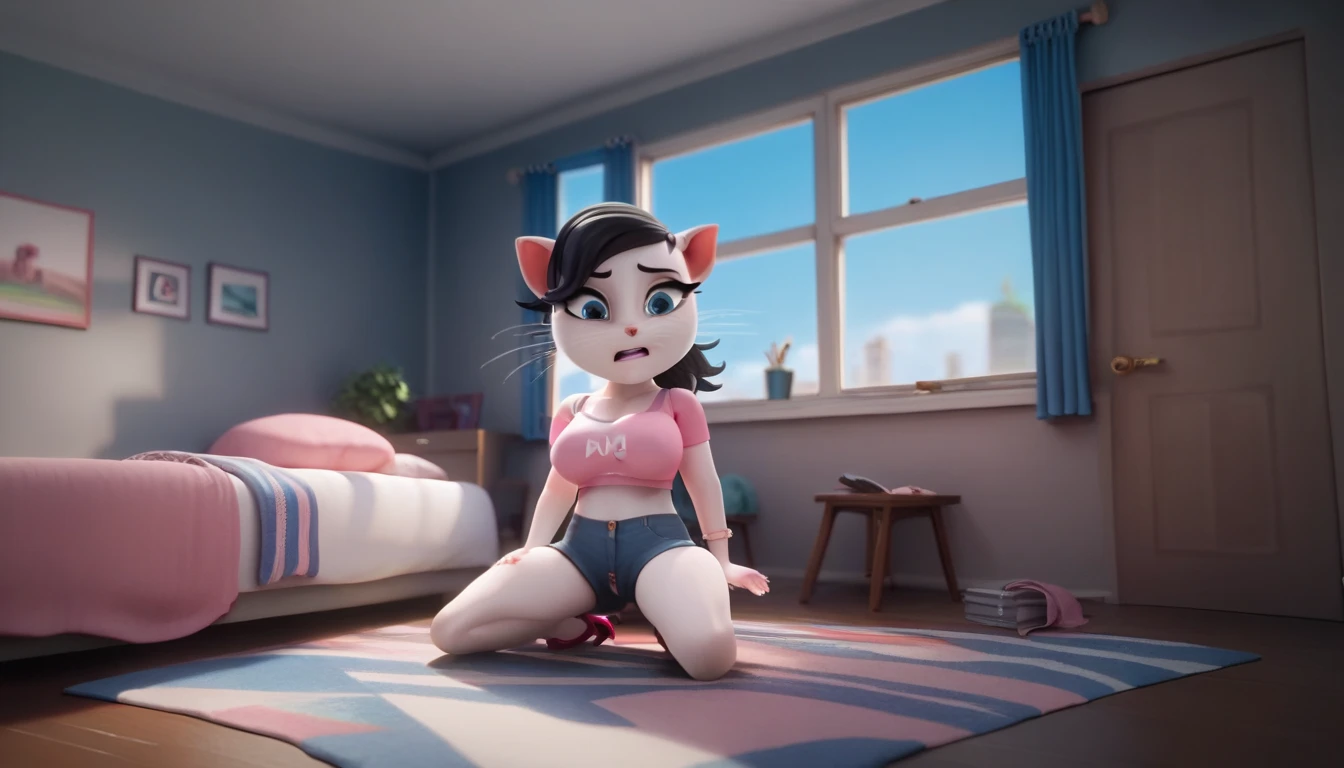 (long shot, looking away, shift character off center, draw the face precisely, cinematic perspective), an adult woman, wearing various jacket or dress, wearing panties, open her legs, Includes crouching pose, (straddling the corner edge of the vacuum cleaner handle for masturbation),
