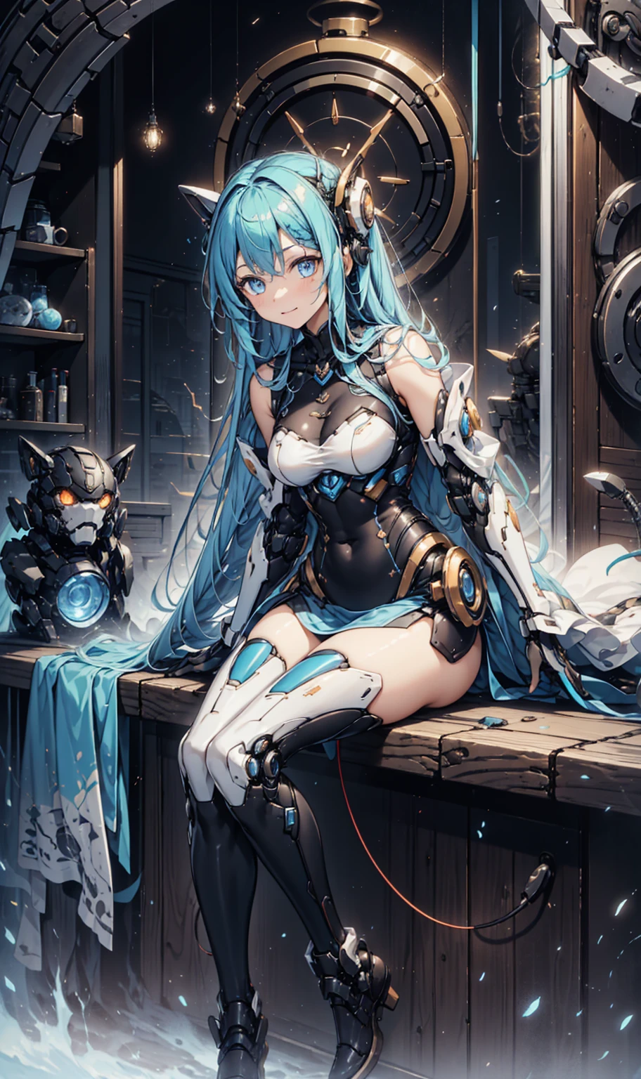 (quality)), ((masterpiece)), Recommended Results、puffy nipples、(look through:1.5)、Straighten your back、press、Huge bust、angle to the floor:1.2、Low photographic angle、Hair loss in the perineum,Hatsune Miku,(cyborg girl),(cyborg girl:1.5),Maid android,((1 girl)),((mechanical girl with extremely charming and beautiful blue hair)),Big breasts:1.4),sagging chest,(((бледные соски blue bob hair:1.35,dyed inner hair,short hair,breathing through the ears))),(((toy doll))),(( white skin,toy doll joints:1.5,Manipulator:1.5)),((silver armor dress,Tesla Coil)),((Maid mechanical toy doll:1.5,body:1.5,Metal leather,ball joint,cyborg:1.5, Component:1.5,:1.5,Mechanical connection: 1.4,mechanical limbs)),(((blue_eye:1.3))),Complex Eye,beautiful detailed eye,symmetrical eye,((thick)),(((The skin is shiny:1.5,bright skin: 1.5,The skin is shiny,very The skin is shiny,shining body,plastic shiny leather,exaggerated The skin is shiny,glowing skin,wet feet))),(A series of lives,Yao Liu,wide hips,detailed body,(Detailed Face)),charming,debauchery,Tempting,,((national fund)),Maid headdress),only_shoulder,Openwork metal decor,It has,(Maid),Without sleeves,mini skirt,Boots,_Face,Perfect facial details,realistic face,realistic,analog style,((complex parts)),(((realism))),