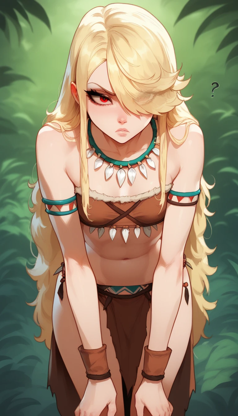 ((highest quality)), ((masterpiece)), (be familiar with), perfect face、blonde、semi-long、blue eyes、tribe、anime、dense forest、tribeの集落、tattoo、barbarian、jungle、、ornaments、Bone、Indian、necklace、earrings、pregnant woman、bride、sunburn、healthy、black nipplles、feather ornament、Bone冠、Engagement Rings、Skin tone black