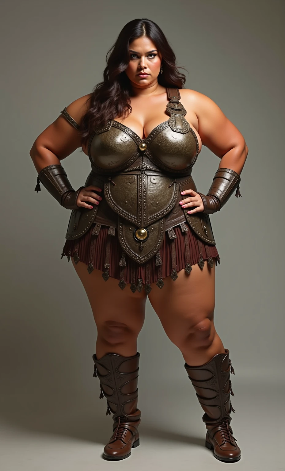 (mature warrior bbw , full body,), (armor, medieval, perfect body and face,), struggling, epic,