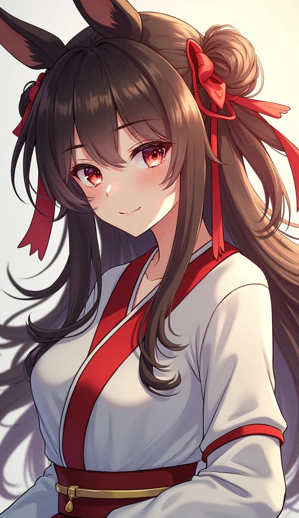 One girl、​masterpiece、top-quality、Top image quality、Brown hair、One knot、Red ribbon on head、校服、mournful、grey sky、crying how bright