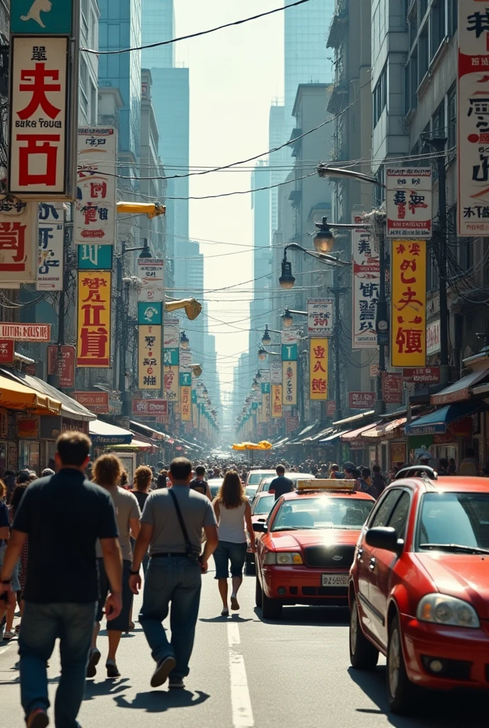 Busy street scenes, rushing people, endless flow of cars --auto --s2