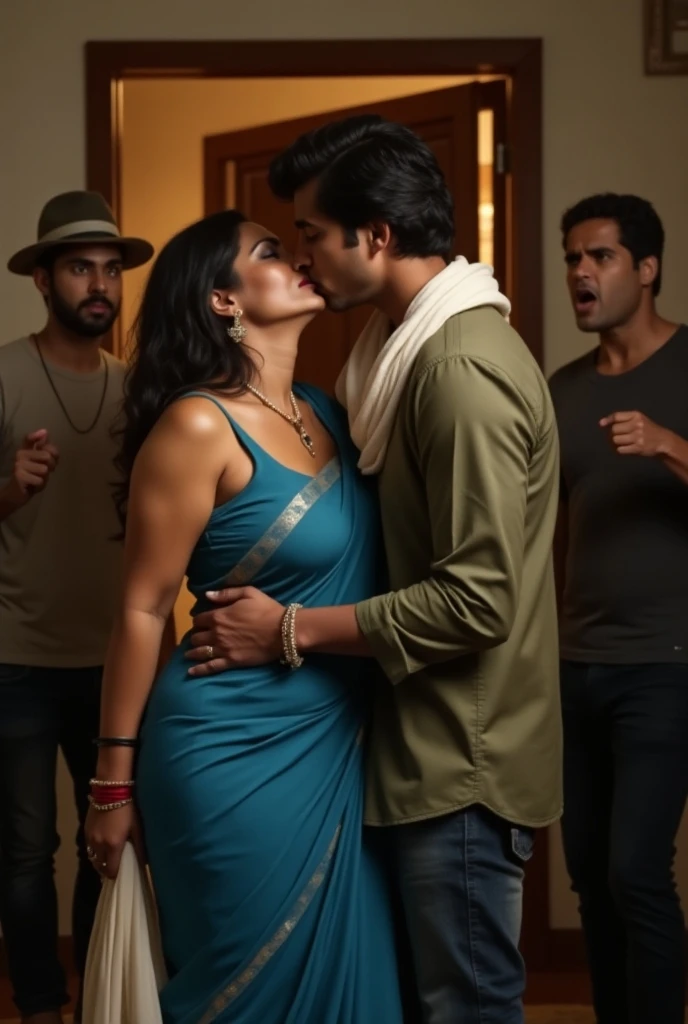 araffes in a green blouse and red sari hugging a man, sexy movie photo, scene from a movie, still from a movie, shot from movie, still from movie, still shot from movie, love scene, screenshot from a movie, belly button showing, big budget movie scene, still from the movie, desi, her belly button is exposed, bra