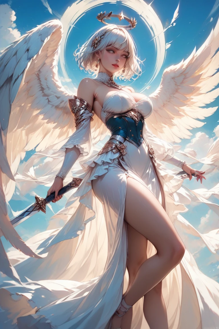Realistic skin, shiny skin, white dress,
