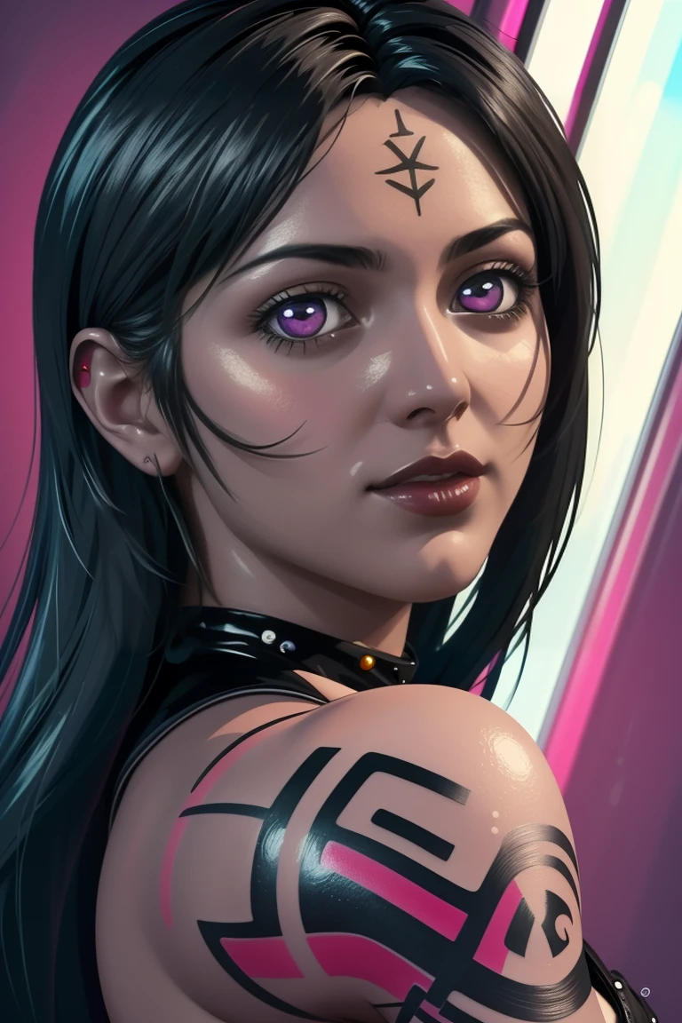 a close up of a woman with a tattoo on her arm, cyberpunk art by Oliver Sin, Artstation, gothic art, goth girl, 8k high quality detailed art, seductive anime girl, dark piercing eyes, artwork in the style of guweiz, anime realism style, beautiful detailed body and face, jet black haired cyberpunk girl, [ 4 k digital art ]!!