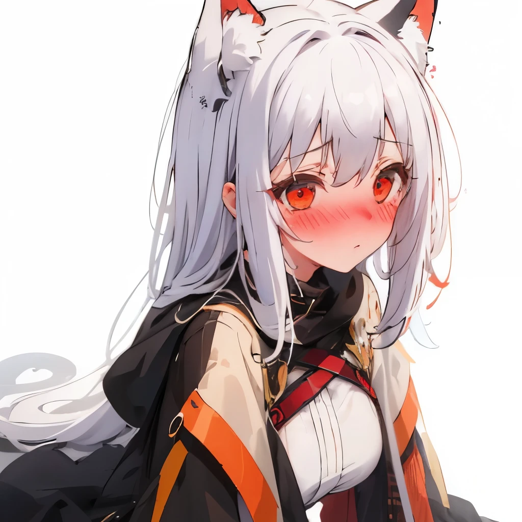 1girl, white hair, masterpiece, (blushing:1.2), facing viewer, 8k, ultrasharp, ultradeitaled, long hair, glowy eyes, sexy, cat's ear, red eyes, dark background.