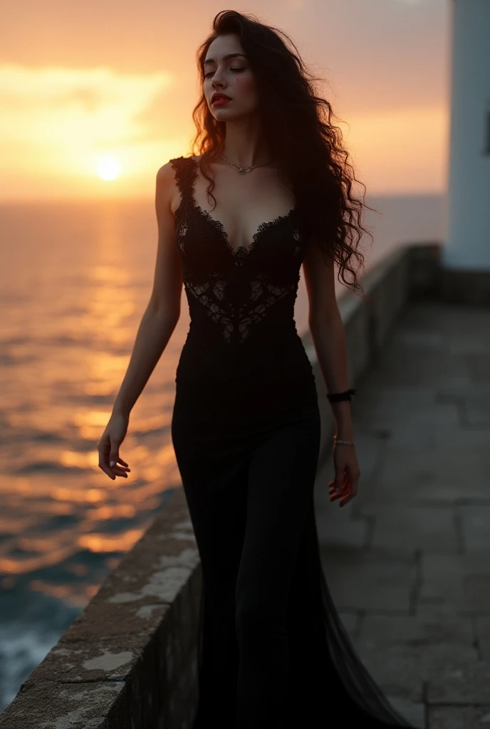 4K resolution,8K resolution,beautiful,Highest quality,Absolutely wonderful,Very detailed,Ultra-high resolution,masterpiece,Realistic,Realistic,Increased depth of field,Cinematic Light,
One elegant mature woman,
Wavy black long hair,精巧なディテールのbeautiful顔,Moist eyes,Sensual look,Glossy skin make-up,Transparent white skin,Very sensitive skin,Great proportions,Glamorous Body,Anatomically correct body,
Elegant Summer Beach Dress,Summery design,Beautifully detailed decoration,Detailed cloth texture,
Romantic seaside scenery,Dark night sky,Coastline stretching to the horizon,Deserted beach,Dark sea surface,
Cinematic Angle,