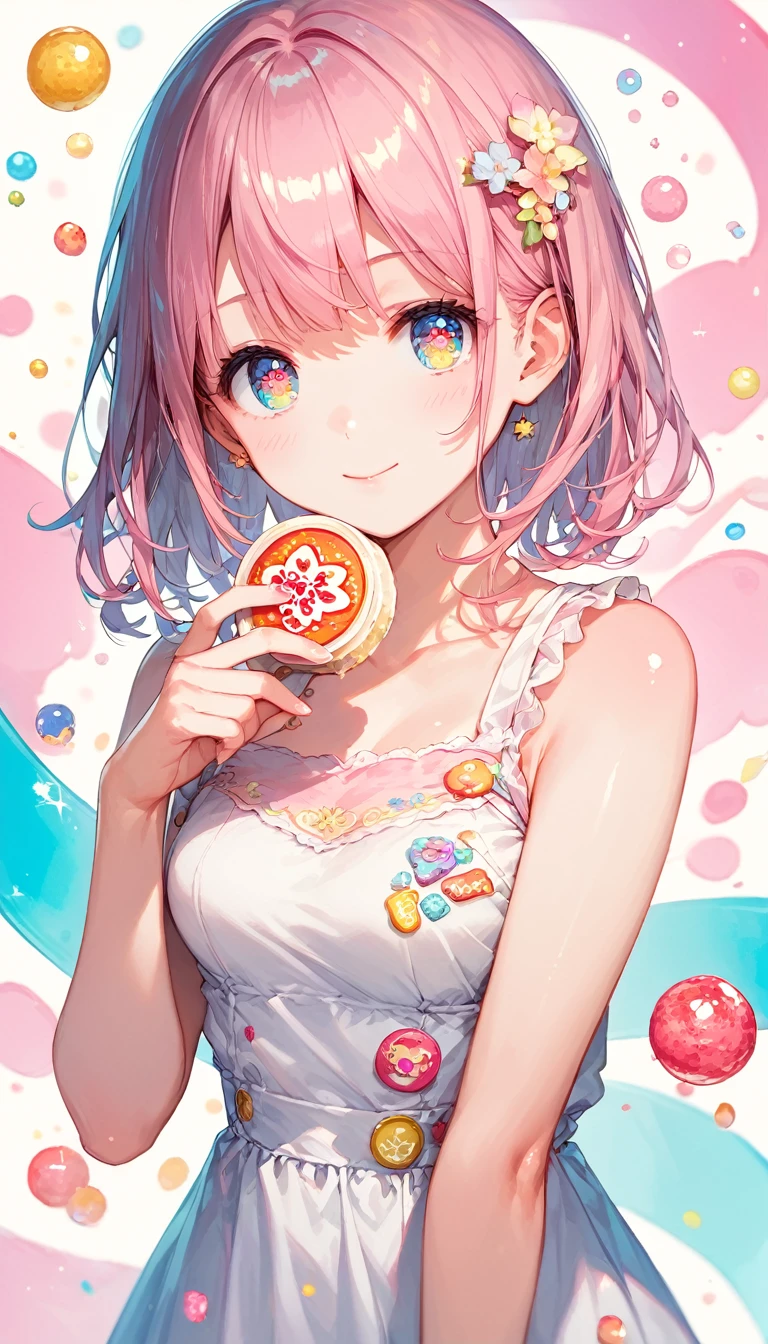 Score_9, Score_8_superior, Score_7_superior,sauce_anime, High-resolution images,masterpiece,Best Quality,girl,Cute face,Beautiful Skin,Shiny Hair,Highly detailed eyes,Pastel color background, Jojipan, 