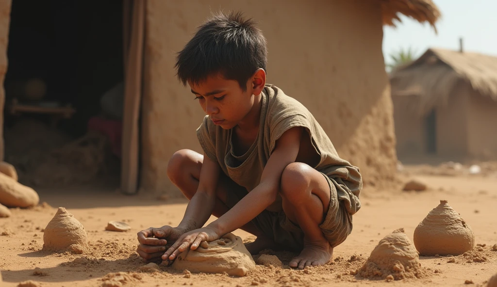 bana raha hai Translate text with your camera A little boy who is building a house of mud