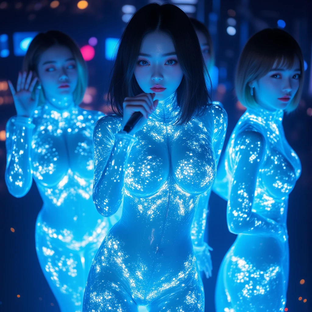 Indonesian women's bodies are filled with photostimulation luminescence. Sparkling light, realistic, 4k, HD