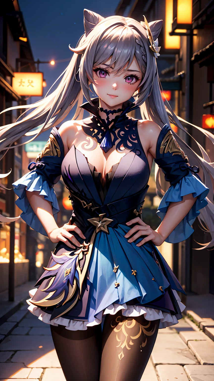 (Masterpiece:1.2), Best Quality, (illustration:1.2), (ultra detailed), hyper details, (delicate detailed), (intricate details), (cinematic light, Best Quality Backlights), Delete line, soloist, perfect body, (1 girl), black makeup, black lipstick, Closeup, very beautiful face, with pale skin, ultra detail, (make up), High contrast, (better lighting, an extremely created and beautiful), (cinematic light), showy, cosplay as Shenhe ghensin impact, big , front vision, sweat smile