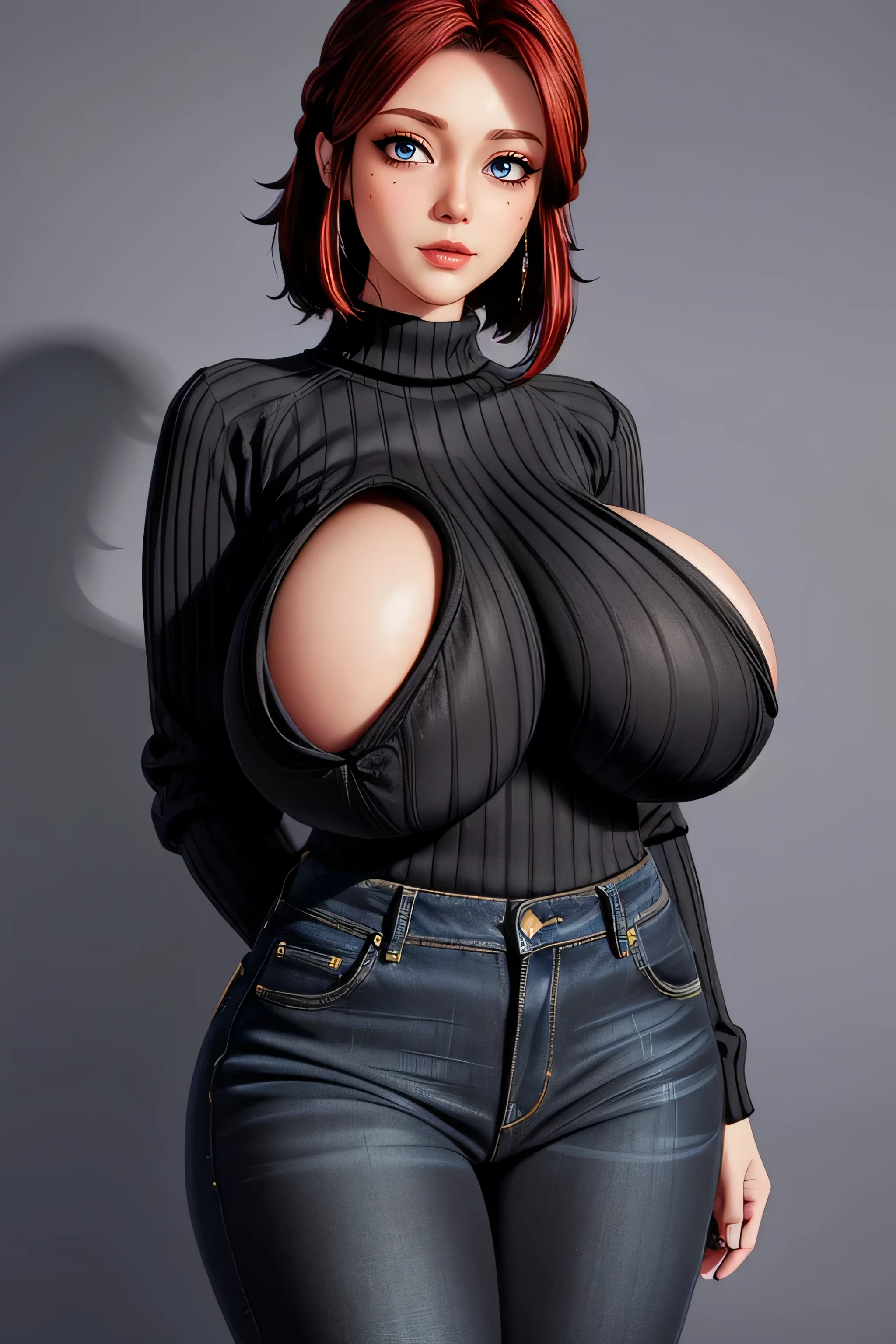 highest quality Ultra-high resolution, 8k, RAW Photos, Realistic: 1.3), 1 Female,One Girl, Braiding, single Braiding,(black short hair), (Milf, Motherly, Elegant, Bitch,),((((wearing black sweater))), (((tight jeans))) )),Detailed face:1.3), Showcase, (Perfect Eyes:1.3) ,(Realistic:1.3), 8k Ultra HD ,,(huge breasts:1.8)((hanging breasts:1.3)),View Viewer,Open your mouth wide:1.8
