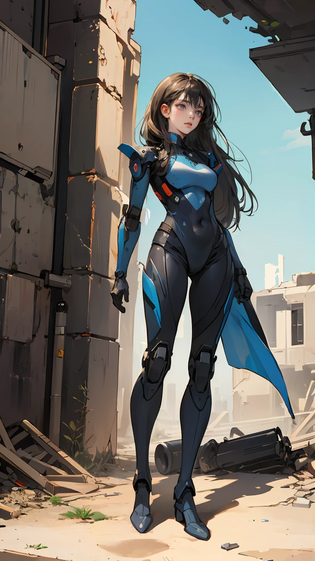 Full body armor shattered，Blue short hair，Beauty，Sexy，Large Breasts，In battle，Sweat，fire，lipstick，Wave hairstyle，lightning