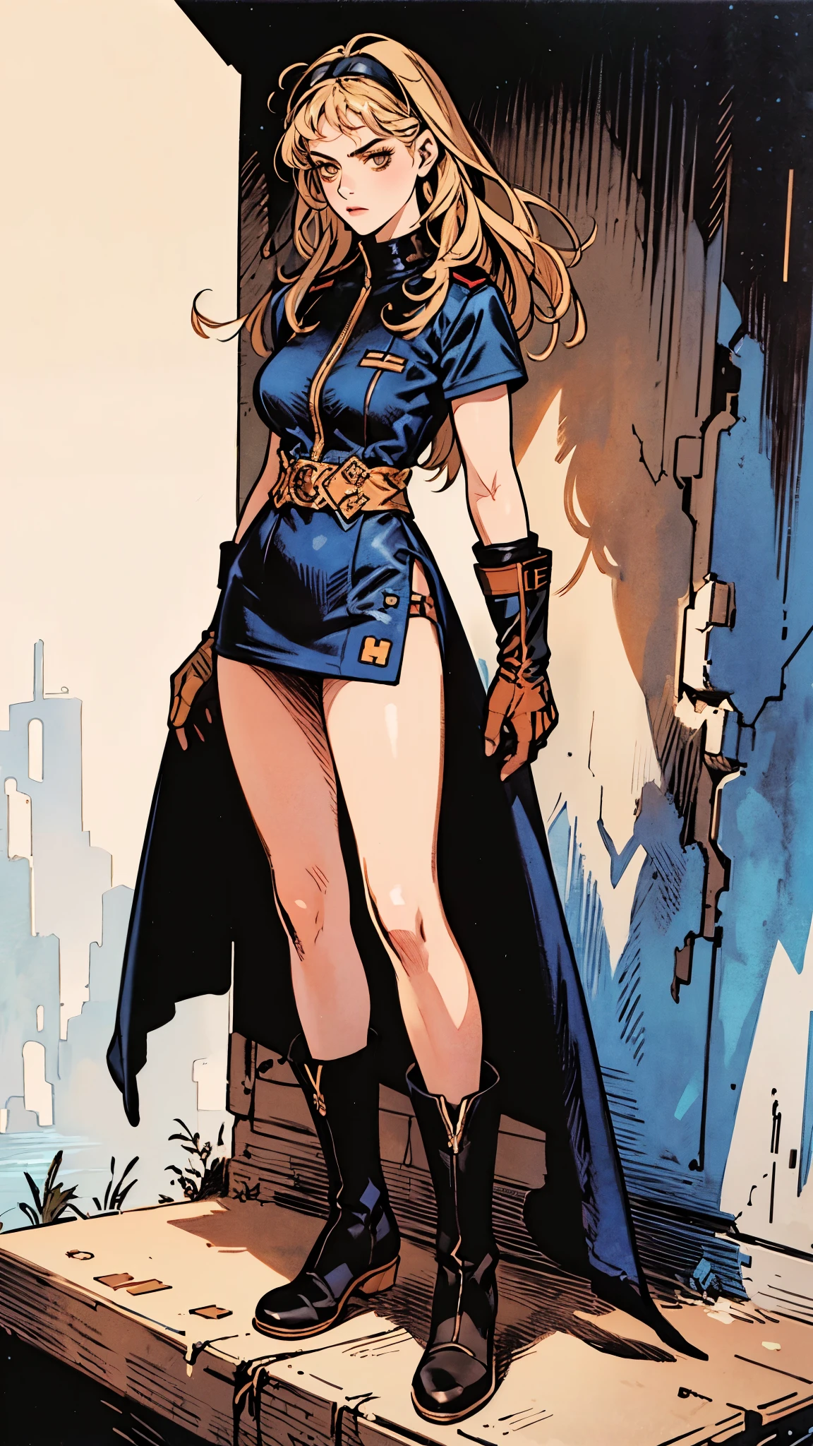 (((urban game wear))), ((( black blue and yellow suit ))), (((Bandaged body))), ((high collar)), (((corpo fitness))), (((best qualityer: 1.4))), (Unbeatable masterpiece), (hiper HD),(CG 8k hyper-realistic), (((brave face))), (((breasts small))), (((hyper feminine))), sexly girl, sucubus,（(long curly hair)), ((( sculptural body ))), (((1 girl))), 15 year old cyber girl with perfect body,,Beautiful and well-groomed face,muscular body:1.2,solid color detailed jacket, (Head to thigh photos)， complex outfit with graphic flames, (((standing alone))), violent brat, (((14歳))), sexly, pose de atitude, Create a cool character for a gacha game based on the game Zenless Zone Zero, female character in devil clothes in warm colors, S-level fire elemental character, devil horns and tail, beautiful and cute face, nymph body, lolly, haughty, devilish smile, wielding a serrated sword, pose de atitude, aggressive movements, Shark teeth, fully body