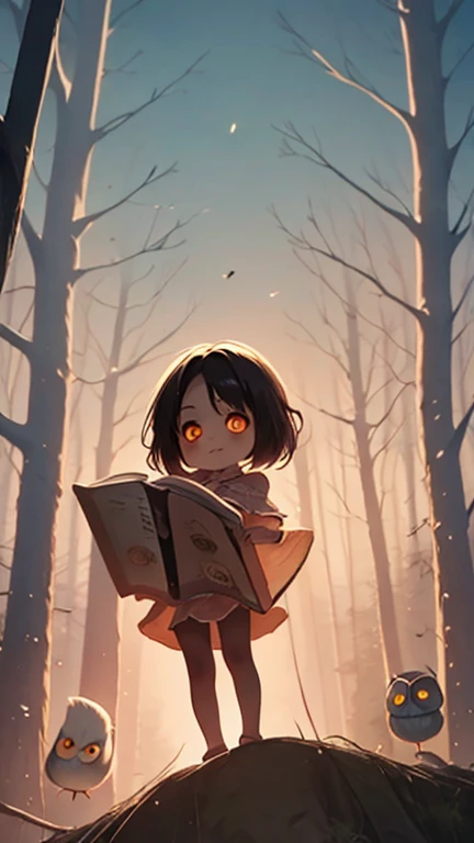 Illustration, ChibiCute,  anime girl, random owl character,