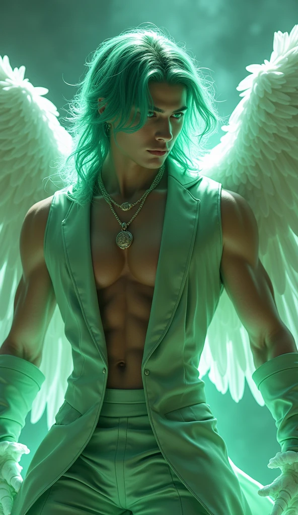 archangel man long hair rainbow hairy torso 