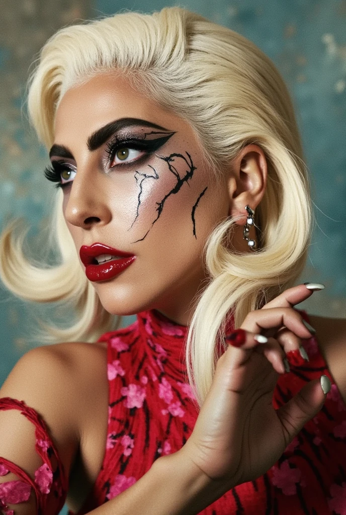 
arafed lady gaga with black makeup and blood dripping down her face, lady gaga artpop act ii, lady gaga artpop act ii album, portrait of lady gaga, artpop, lady gaga, lady gaga with her venus blonde hair, glossy magazine photoshoot, hq artwork, flora borsi, with green eyes, photo from vogue magazine,