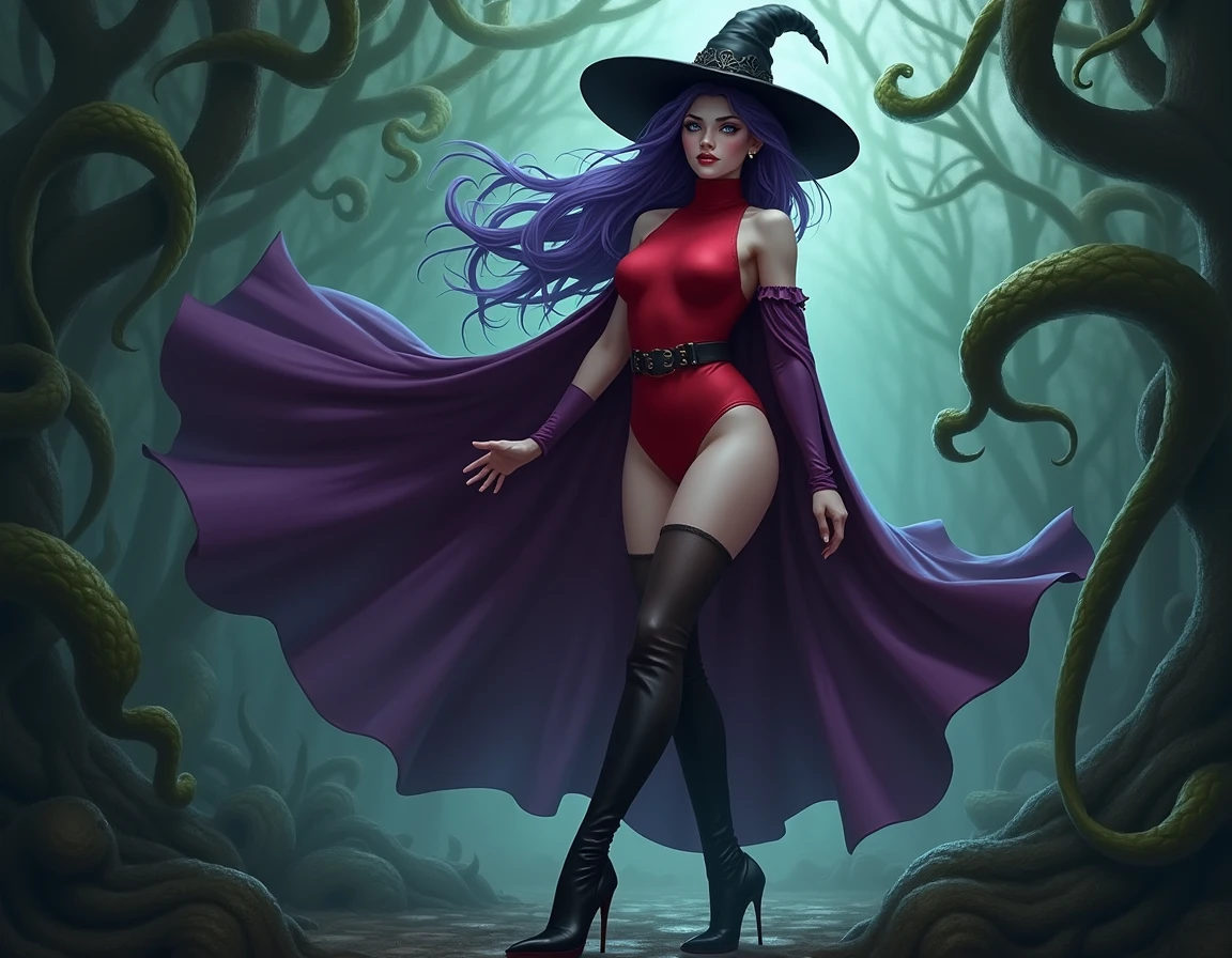 necromancer, witch, full body shot, sinister robe