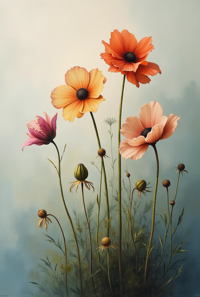 Multi-color Poppies, 1 flower, macro, vintage, young, Concept art, depth of field, (add more details:1.4), Raw photo, realistic, cinematic lighting, soft shadows, sharp focus, fractal, colorful, depth of field, best quality, 16k resolution,
