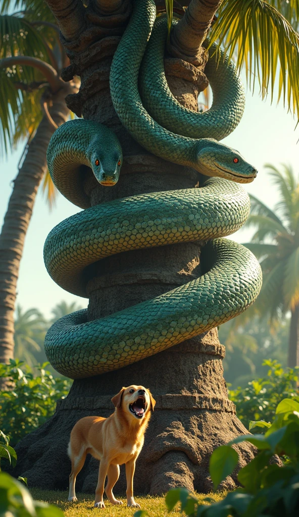 (best quality,highres,masterpiece:1.2),ultra-detailed,(realistic,photo-realistic:1.37),snake,bright green coloring,cute,adorable eyes,expressive face,friendly smile,whimsical cartoony style,anthropomorphic character,curved body,playful tongue,scales with intricate patterns and textures,characteristic snake tongue flicking,curious and mischievous expression,coiled pose on a tree branch,lush and vibrant jungle background,sunlight filtering through the leaves of the trees,soft and warm lighting,faint dappled shadows on the snake's body,colorful flowers and