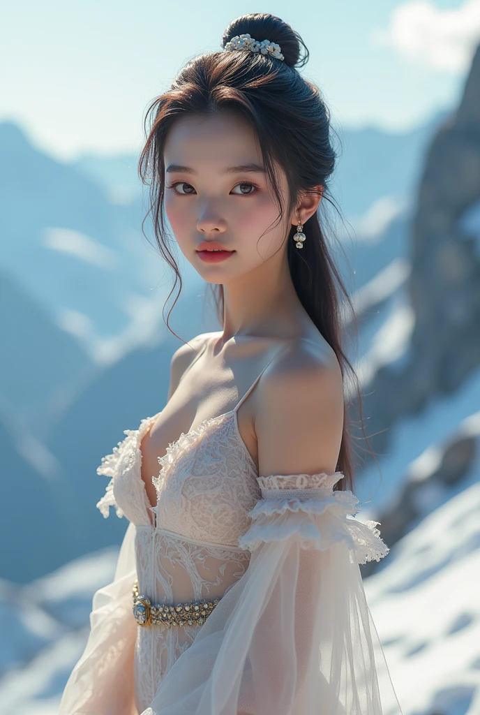 Gyeongbokgung,atlantean,Beautie,Yue Wang Gou Jian sword,martial,Aerocoagulation,Blow flowers,flying snow,Best quality, Master, high resolucion, Wuxia 1girl,Delicate sheer gauze garment,Delicate sheer gauze dress, Super beautiful face, super beautiful eye, Super beautiful hair Super beautiful face,Super beautiful eyes,Super beautiful hair,Cloud sideburns,