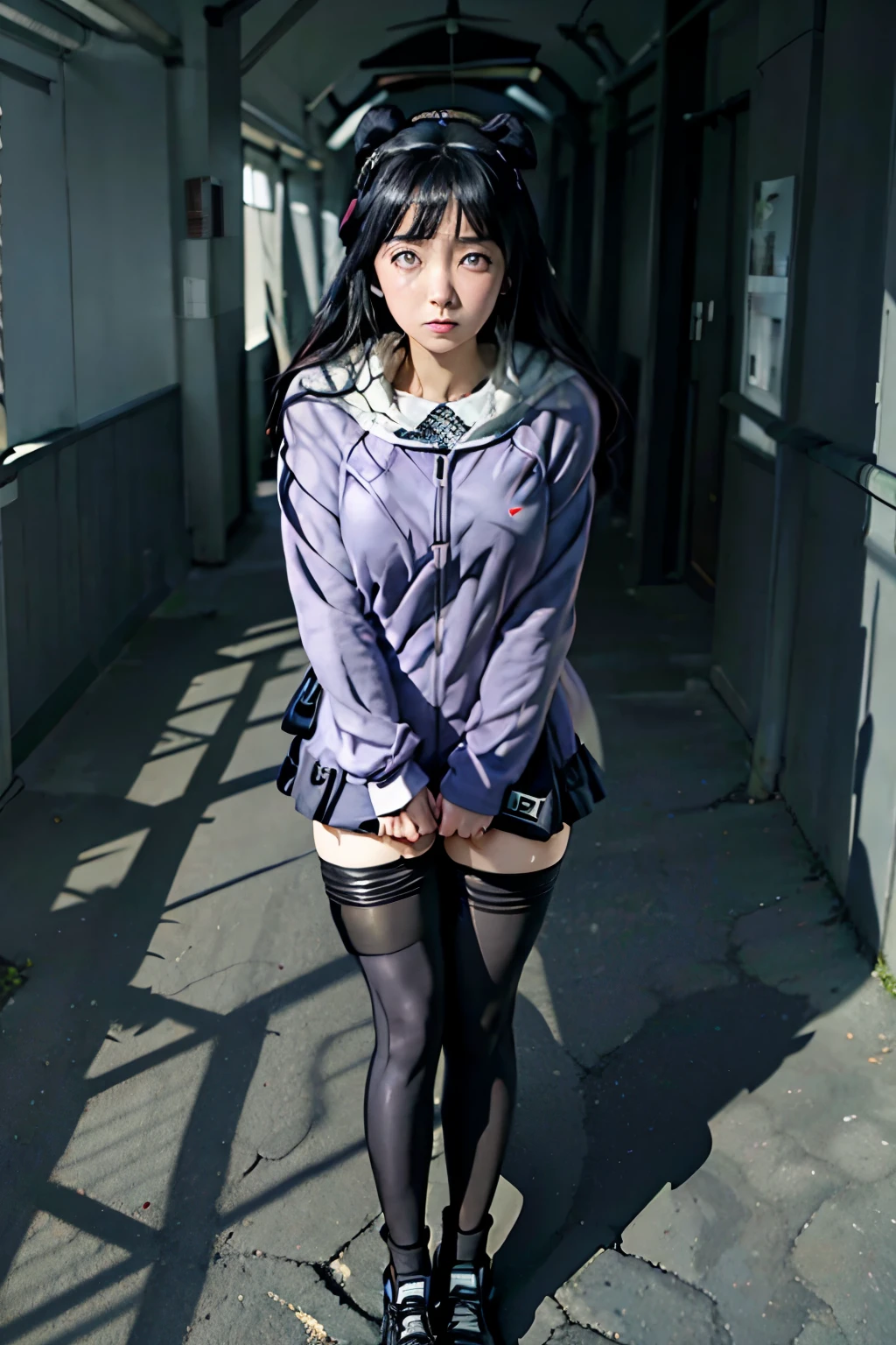 hinata sharko, bunny, Extremely shy  (tsunderes) Roupa completa de bunny, black may, tights , And black anime sneakers 