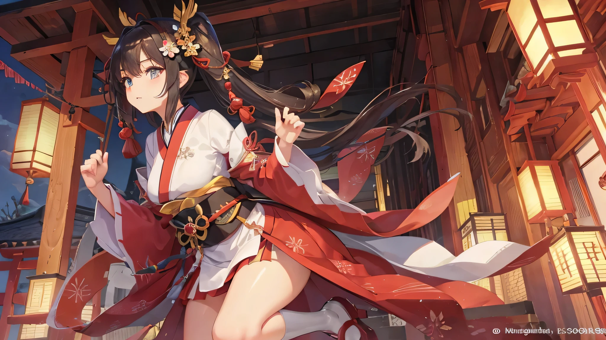 Anime girl in a kimono outfit with a sword and a red cape - SeaArt AI