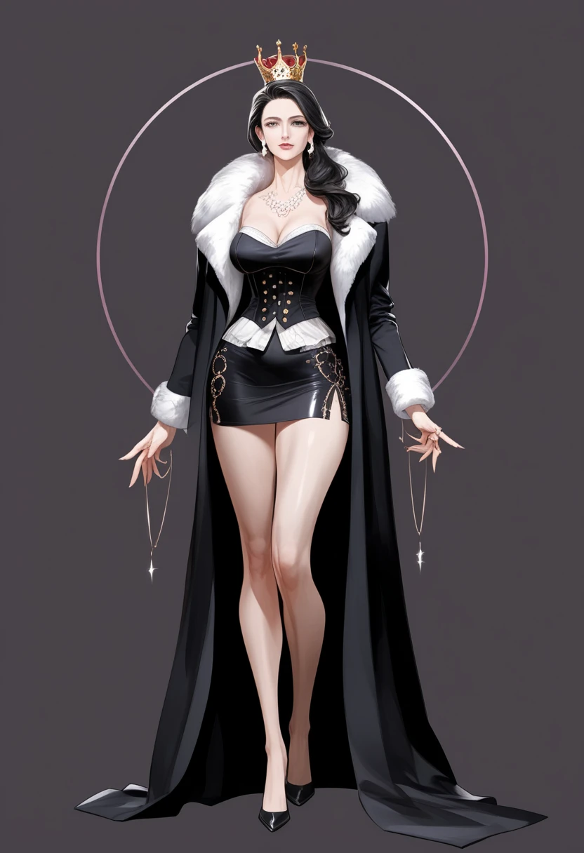 Illustration art, full body movement, sexy woman in black outfit, underworld woman, very cool facial expression, gorgeous background, great erotic art, line art, sexy art, detailed body part details, long legs, inspired by J.C. Leyendecker, epic European and American illustrations