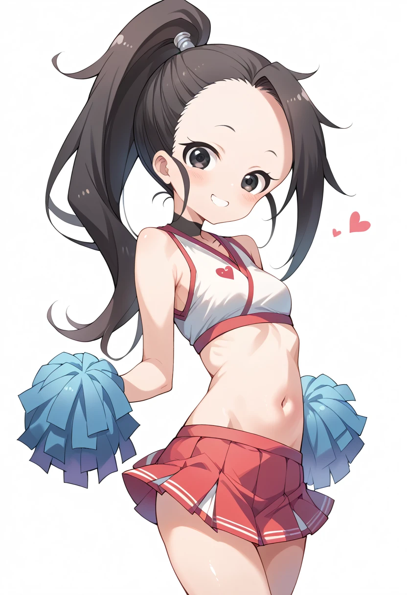 masterpiece,High resolution,Highest quality,8k
(Tsubaki - In the Heart of Kunoichi Tsubaki)
(Black Hair,ponytail,Big dark eyes,Small breasts,Skinny)
(cheerleader) (smile)