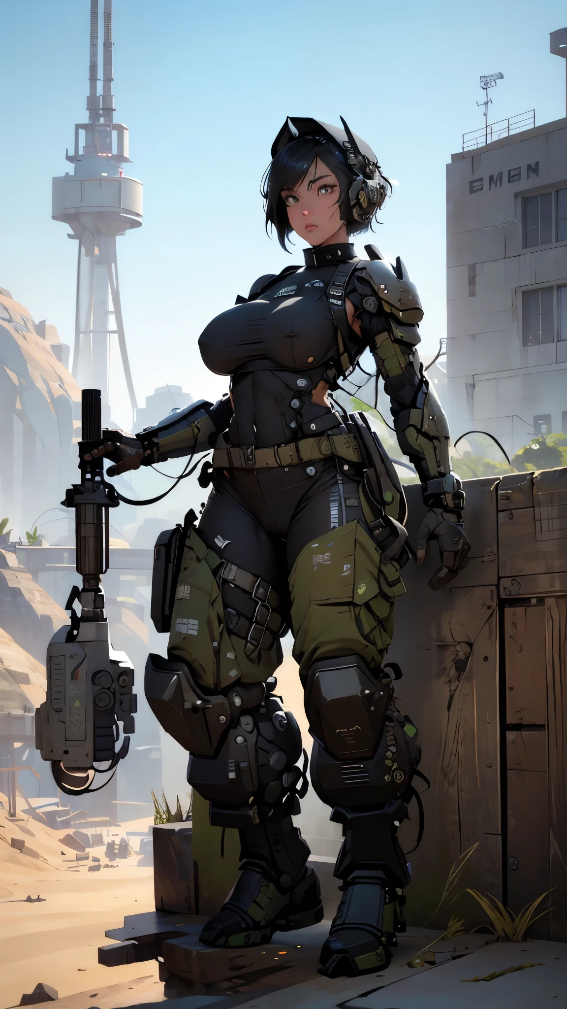 Beautiful female soldier in a green uniform holding a gun, tattered military gear, mechanized soldier girl, oversized mechanical exoskeleton arms and legs, inspired by Masamune Shirow, girl in mecha armor, mechanized valkyrie girl, cushart kenz, ry girl, Bare Skin, Athletic Well Toned Body, sweaty skin, Barely Clothed, cammo patterns, Beautiful Face, dieselpunk Theme, Fiverr Dnd Character, Octane Render, Digital Art, Extreme Detail, 4k, Ultra Hd, Polished, Beautiful, Hyperdetailed, Intricate, Elaborate, Meticulous, Photorealistic, Sharp Focus, Wlop, Character Design, Unreal Engine, 3d Rendered, Volumetric Lighting, Reflections, Glossy, Digital Illustration, Pose, Suggestive Pose, Lewd, Full Body Shot, naked, nude, uncovered breasts, exposed breasts, exposed crotch, vissible nipples, puffy vagina, anatomically correct 💖❤💕💋