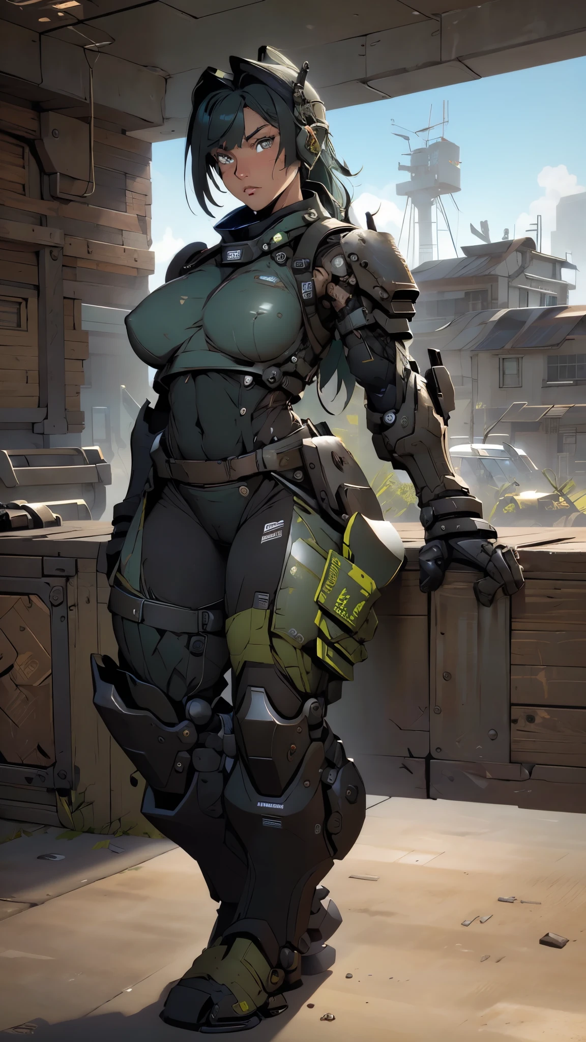 Beautiful female soldier in a green uniform holding a gun, tattered military gear, mechanized soldier girl, oversized mechanical exoskeleton arms and legs, inspired by Masamune Shirow, girl in mecha armor, mechanized valkyrie girl, cushart kenz, ry girl, Bare Skin, Athletic Well Toned Body, sweaty skin, Barely Clothed, cammo patterns, Beautiful Face, dieselpunk Theme, Fiverr Dnd Character, Octane Render, Digital Art, Extreme Detail, 4k, Ultra Hd, Polished, Beautiful, Hyperdetailed, Intricate, Elaborate, Meticulous, Photorealistic, Sharp Focus, Wlop, Character Design, Unreal Engine, 3d Rendered, Volumetric Lighting, Reflections, Glossy, Digital Illustration, Pose, Suggestive Pose, Lewd, Full Body Shot, naked, nude, uncovered breasts, exposed breasts, exposed crotch, vissible nipples, puffy vagina, anatomically correct 💖❤💕💋