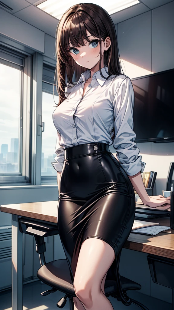 masterpiece sexy caricature, best quality, hyper realism, evil angry sexy teacher, wearing parachute black wide leg pants, long hair, tight shirt, clasroom, baggy, big wet breasts, long hair, high waist, hyper realism, angry, high belt, posing like a leader