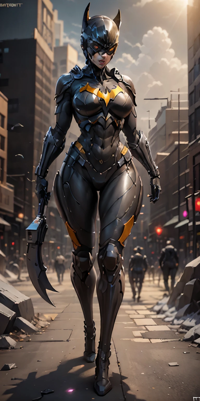 1 mature black woman, Body, Cyberpunk, mecha-armored, Mechanical, (masutepiece: 1.4), (8K, Realistic, Raw photo, Best Quality: 1.4), nipple areola shape clear, Black mature woman, large full breasts, Beautiful beautiful face, (Real Face: 1.4), Perfect , Beautiful dreadlocks, realistic black eyes, Beautiful detail eyes, (Real Skin: 1.3), Beautiful skin, Attractive, Ultra High Resolution, A hyper-realistic, city ruins, Post-apocalyptic world, Cinematic lighting, Angry face, weapon in hand, futuristic fantasy, Legs open, Bottom_View, Battle Pose