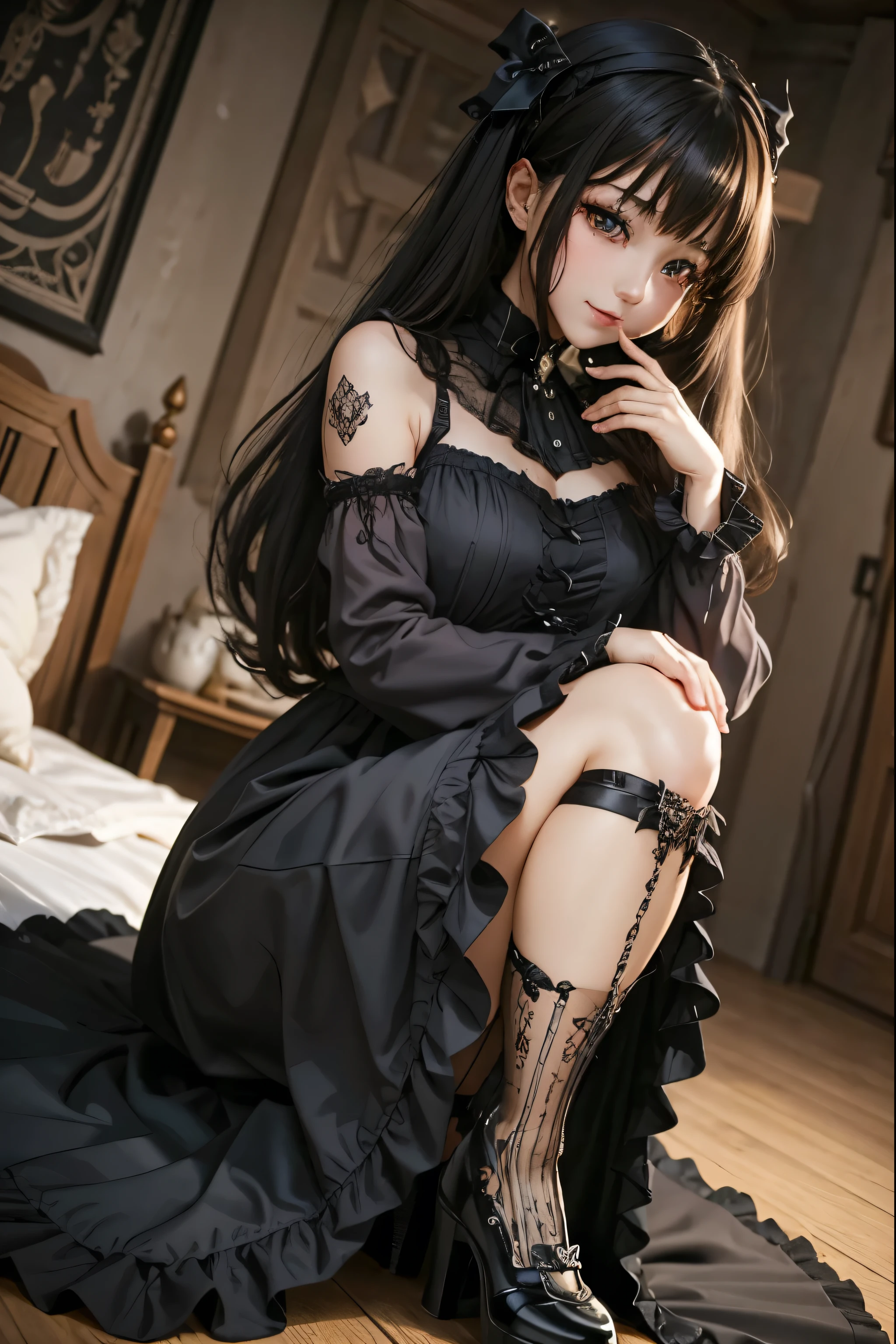 Hard Dark Gothic Makeup、Dark black eyeshadow、 sad、Good skin radiance、Dark Gothic、 dark smile 、palace、The beauty of fragrance、24 years old、Masturbation facial expressions、Extremely fair skin、 rich expression of pleasure 、 uncomfortable expression 、Dark Gothic、 best quality、Drunk face、Purple maid outfit、Mysterious、Noble、 affectionate smile 、Right eye is blue、Left eye is red、 super careful pose 、Platform heel shoes、 heavy makeup、Gothic Clothing、Long Hair Straight Hair、Cute Gothic Dresses、 beautiful face、Elegant features、Attractive face、 Stained Glass Background、Chest glistening with sweat、The room is dark、goth long dress、Bell Sleeves、Wizard Sleeve、Decadent look、 sexually aroused expression、 handmade on the bed 、 I have a synthesizer instrument nearby 、 sitting on the bed 、Sad look、Rose Maiden、The embroidery is pink、 the dress has pink embroidery、 thigh high socks 、 knee-high socks、 Gentle Expression 、Dark black eyeshadow、 Stained glass and rose background、 branching is a little lonely 、Female Duo、Female couple、 dark church background 、 Stained Glass、Black metal world、Dark Castle 、 slender body under a square、gothic long dress、 Victorian Dress、 small breasts、 room full of roses 、 I'm worried because of roses 、 My body is wet and shiny 、 My feet have a lot of glitter、I am sweating、 My feet are sticky from sweating 、My feet are sweaty 、My whole body is sweaty and shiny、I've sweated a lot 、My feet are sweaty 、 My wet feet are shiny from sweat 、 A pig that got wet with oil and became shiny 、 white body 、 wet shiny pig water 、 beautiful legs、Outstretched legs、Put your hands on the bed、Super beautiful straight hair、Straight hair to the ends、Straight perm hair、 making the butt of the bed 、 sitting with legs wide spread、 has small breasts、Panting expression、 masturbation expression 、 transcendental white skin 、 playing the synthesizer 、The synthesizer shines、 My pot is shining with sweat 、 touching the synthesizer 、Playing a keyboard instrument、Synthesizer performance、Hide your chest、Playing keyboard instruments、Piano performance、