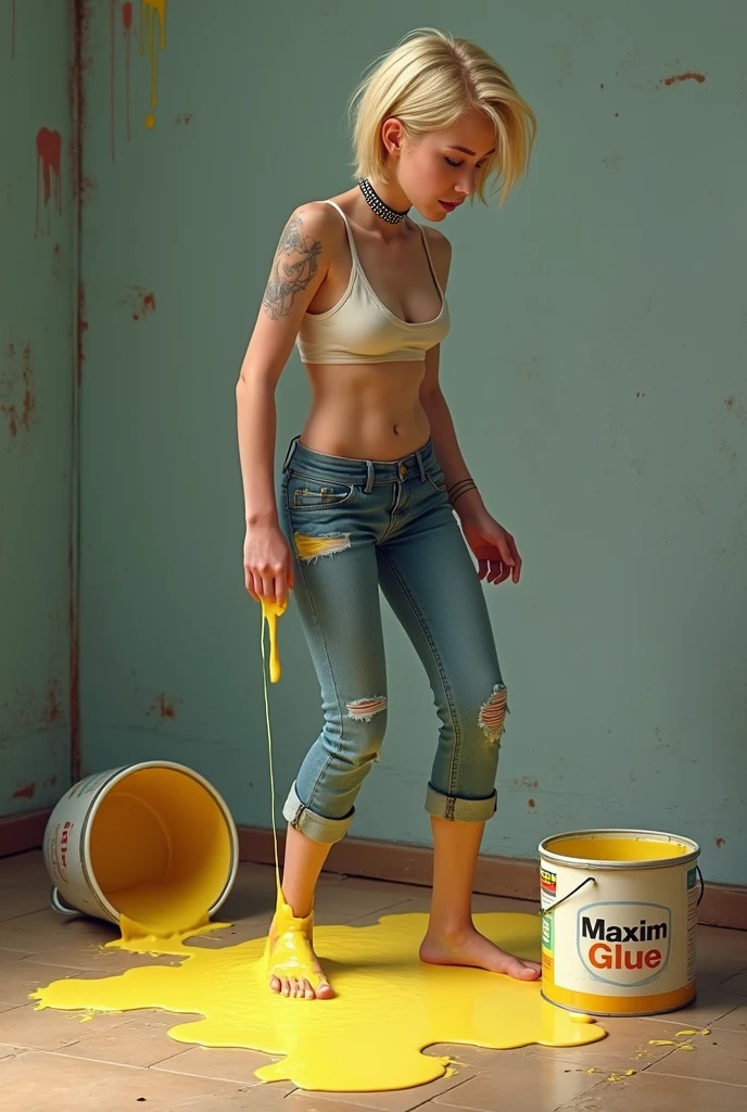 ((Zoe Kravitz steht in ihrem Atelier)), ((schlanke Frau)), (kleiner Kopf), ((natural skin texture)), ((naked overall)), ((she has small round breasts)), ((Ausdrucksstarkes detailliertes Gesicht)), (fotorealistisch), (Raytracing), (scharfer Fokus), (("Smokey Eyes")), ((full body))