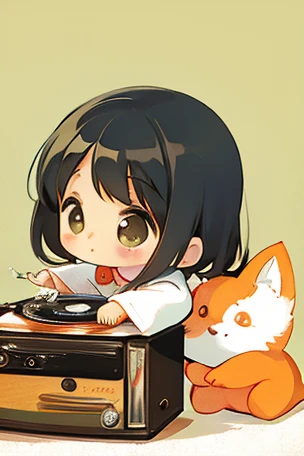 Sato Nakako Style,  cute design , The most beautiful girl ever 、Chibi, (((vintage record player)))、 kitsune，、