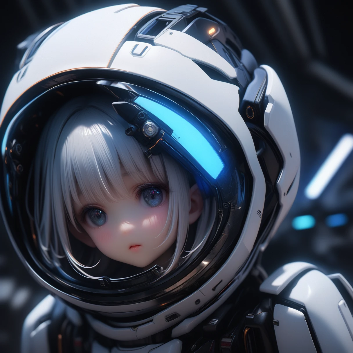 1 robot,    a cute robot ,  alone, Front standing posture , Sleek and simple ，Head close-up， head eyes black screen frame,   The colors are white and blue  , Adorable anime face ,  is of the best quality, masterpiece, Detailed and complex, Realistic Textures, Volumetric Lighting  