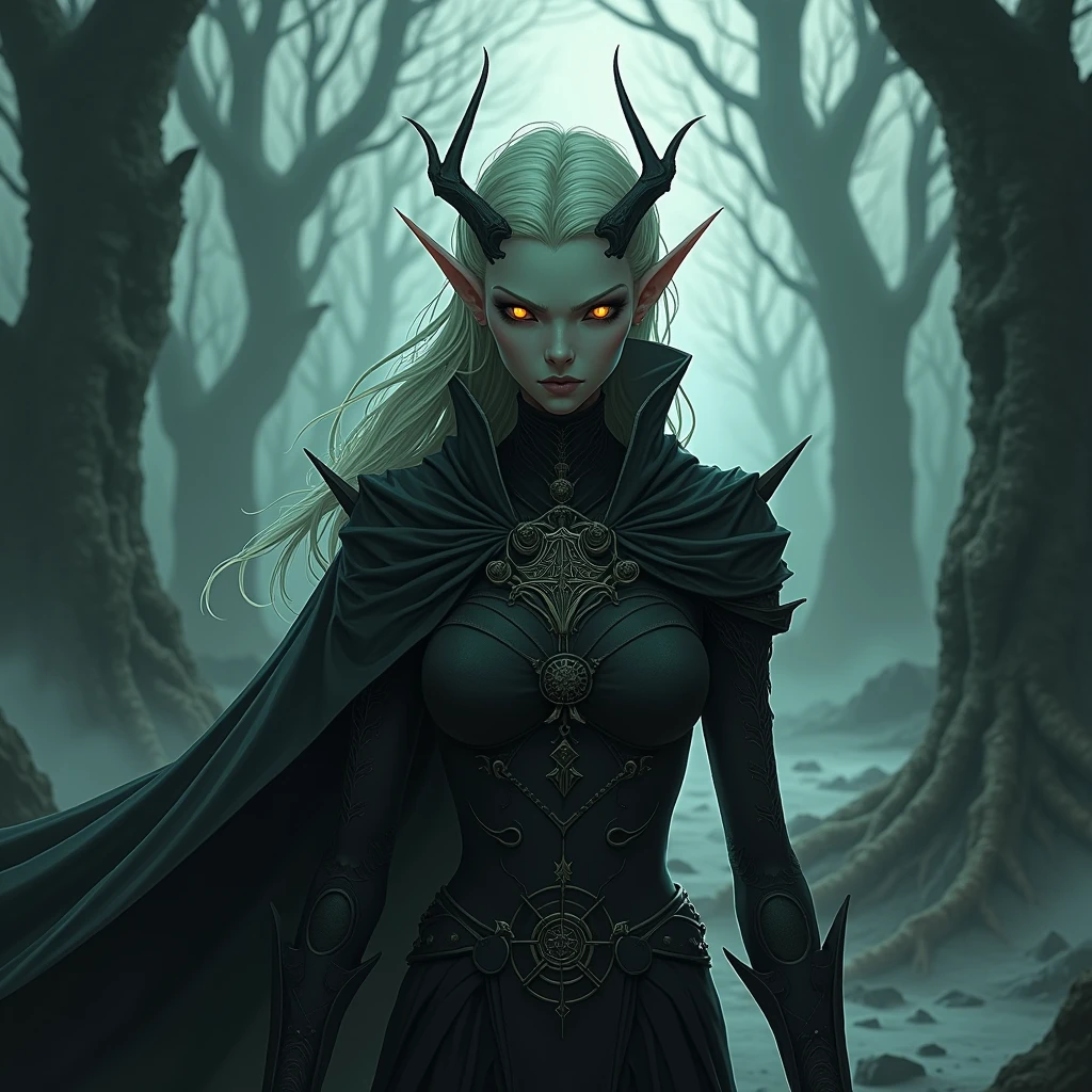 (The March of Darkness: The elven witch leads her undead army through a dense forest. The branches of the gnarled trees move sinisterly as the creatures advance, exuding an air of dread and destruction. Dead elves, skeletal orcs and zombie ogres follow in unison, spreading fear wherever they go.art style bernie wrightson: The Prompt mainly describes a 4K painting of ultra-high definition, very realistic, very detailed. It shows a superheroine at the top of the city, wearing a Spider-Man costume. The theme in the painting is a white superhero theme, the female protagonist has long white hair, is 25 years old and her entire body is shown in the painting. In terms of portraying the actions of superheroines, spiders are employed