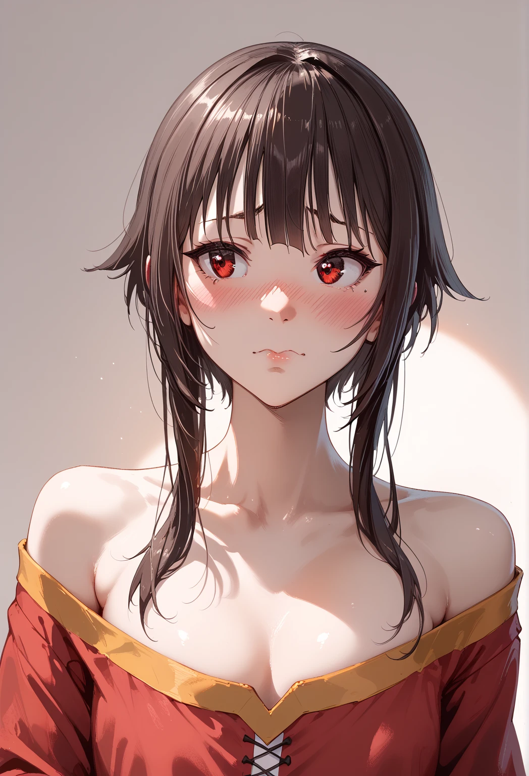 Megumin,sexy, small boobs,Look away、 embarrassed 、Red face,Black underwear