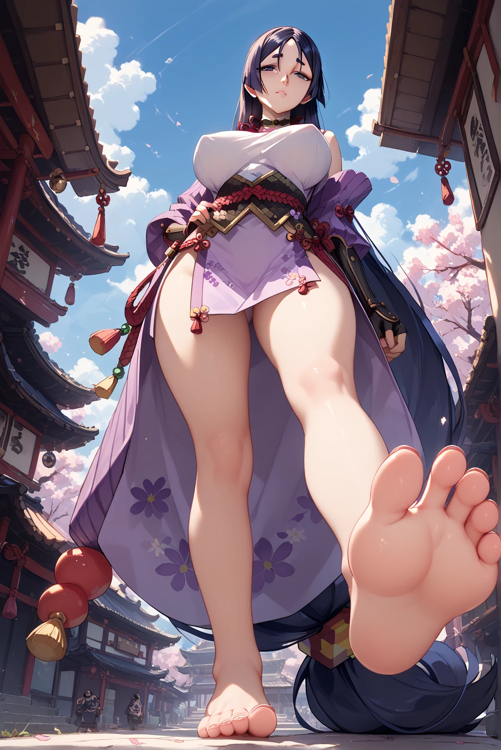 Minamoto-no-Raikou,Standing,Soles,lown angle,from below,