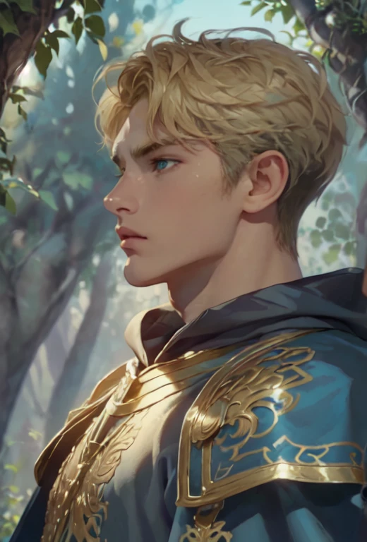 DBfantasyart style, masterpiece, 1boy, a beautiful portrait of a male adventurer, messy blonde hair, highly detailed, 8K resolution