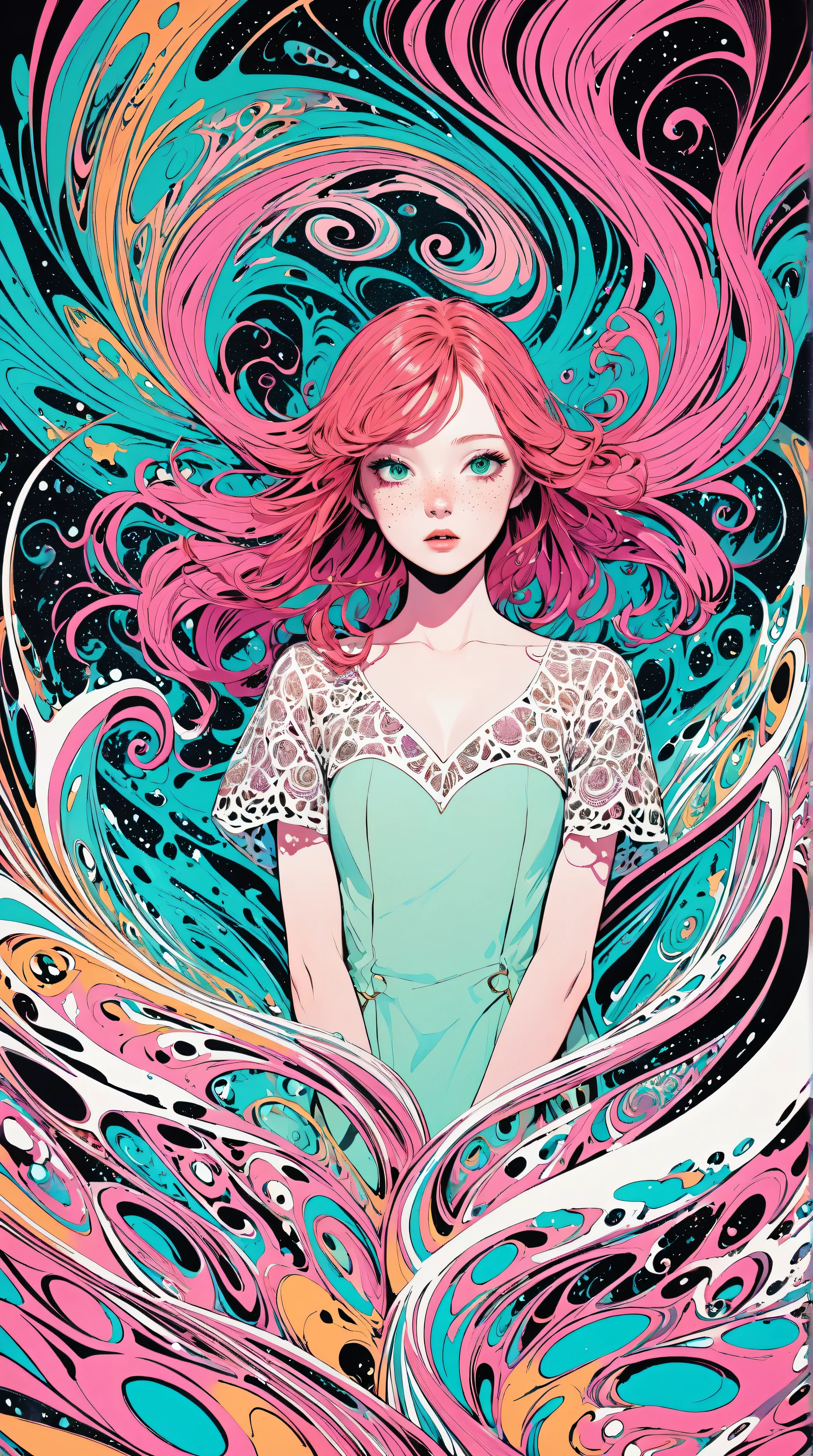 <lora:Ahsveden3:1.5>,Best quality,masterpiece,ultra high res,1girl, solo, long hair,retro artstyle, dress, sleeveless, bangs, <lora:Ink_poster-000004:.7>,  blonde,  flat chest,
