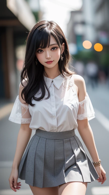 1young girl, (extremely cute), (highly detailed eyes, highly detailed hair, highly detailed face), sexy face, smile happily, Bangs, (High school uniform), (Pleated mini skirt:1.2), hair blowing in the wind, extremely detailed CG unified 8k wallpaper, Highly detailed, High-definition raw color photos, Professional Photography, Realistic portrait, Cinematic Light, (lace panties:1.3), sitting, (spread legs wide open), outdoors, lush grassland, (((Bokeh))), depth of fields,