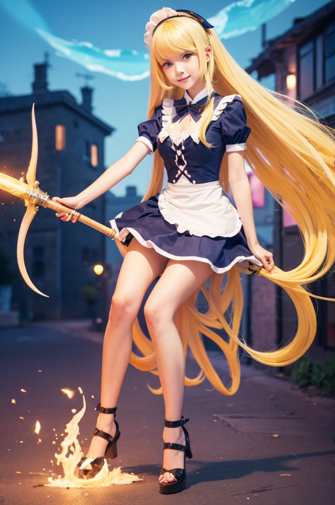 generate an anime girl with blonde hair, princess cream colored dress, bow and arrow, full body