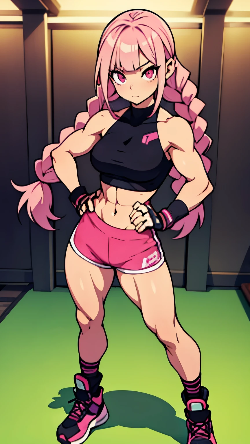 naked woman, woman sexy, ((artwork)),(((best quality))),((character design sheet)) ,((Vulgar)) , voluptuous girl, he used to smile, ((between the breasts)) , , pink hair, pink hair, seductive look with pleasure, Bathhouse, Jumpy, sitting down, opening the legs