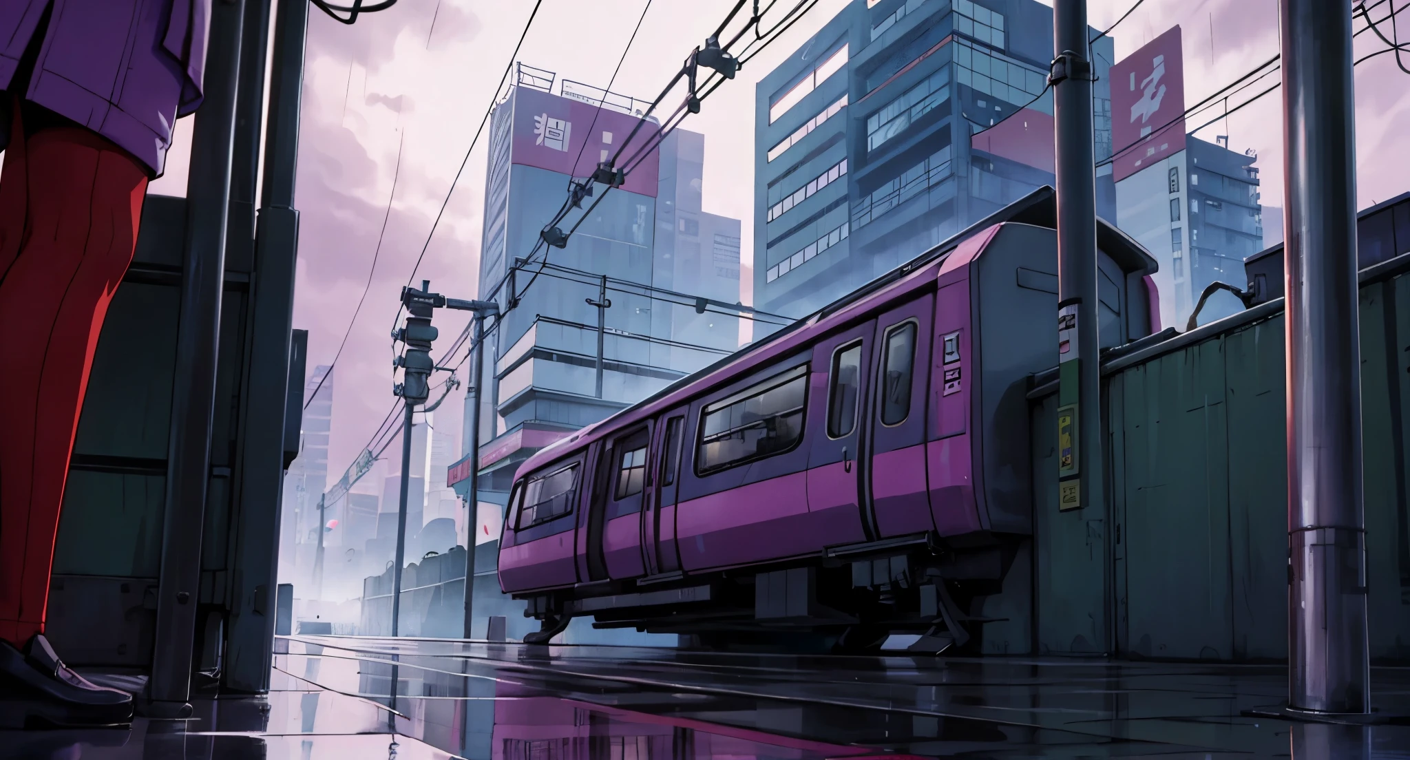 The year is 1980 in Japan.
The Tokyo Metro (Tokyo Metro, Tōkyō Metoro?) is the primary railway transit system used in Tokyo, and by extension Shibuya. Shibuya Station and all of the adjacent subway stations connected by the Tokyo Metro serve as some of the primary settings of the Shibuya Incident Arc
Close View from the Train Station.
Rainy Sky. Raindrops falling.
(Daytime) ((Light Grey Purple Sky)) (GREY)
(No humans) (No People) (No Citizen) (No Pedestrians)
High Quality,
UHD Quality,
2k,
4K Resolution,
8K Resolution,