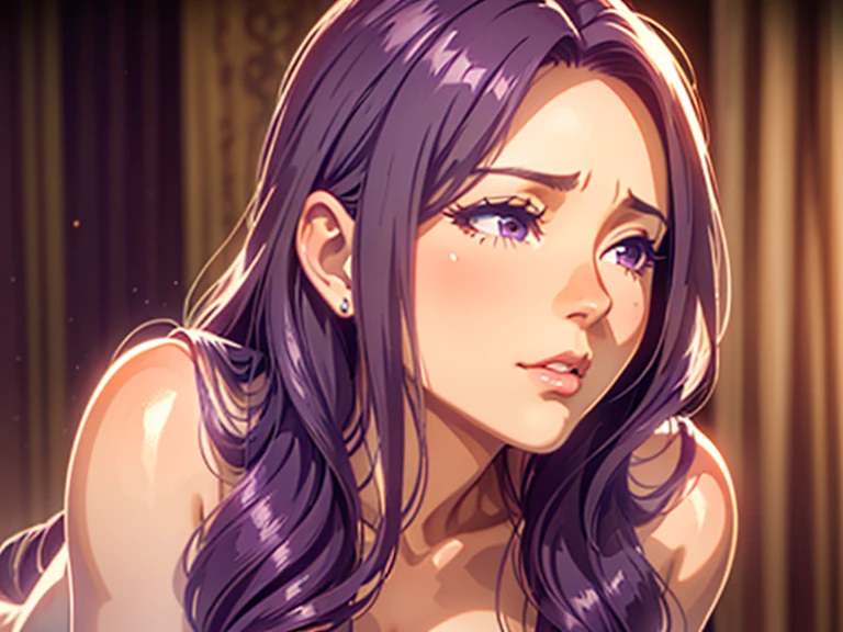 A tanned mature purple milf with long wavy curls, a naturalistic and photographic oilpainting, hyperrealistic and detailed, realistically textured mature composition, tanned lines, mature mannered, Real Seira Sodeshiro. immersive blowjob!,
