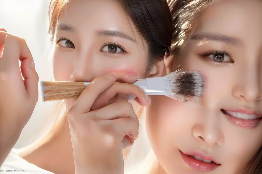 An asian beautiful face, beautiful japanese girls face, an asian woman, yasumoto oka, beautiful asian woman, beautiful young korean woman, beautiful south korean woman, a young asian woman, akorean girl holding a brush and smiling for the camera, putting makeup on, wearing professional makeup, with professional makeup, smooth blending, flushed cheeks, pronounced facial contouring, in professional makeup, professional makeup, porcelain highlighted skin, stipple brush technique, clear makeup, delicate and precise brushwork, feminine looking, make - up, make-up.
Masterpiece, ultra detailed, realistic, photo realistic, high detail RAW color photo, professional photograph, extremely detailed, finely detail, lens flare, Dynamic lighting, 8K, RAW Photo, Best High Quality, Masterpiece: 1.2, Ultra HD: 1, High Detail RAW Color Photo, Pro Photo, Realistic, Photo Realistic: 1.5, Live Photo, Super detailed, Masterpiece, Real Skin, Realistic Skin, Realistic HD Eyes, Highly detailed Eyes, Perfect Eyes, Perfect face, Perfect fingers, extremely detailed face, extremely detailed eyes, extremely detailed skin, perfect anatomy.