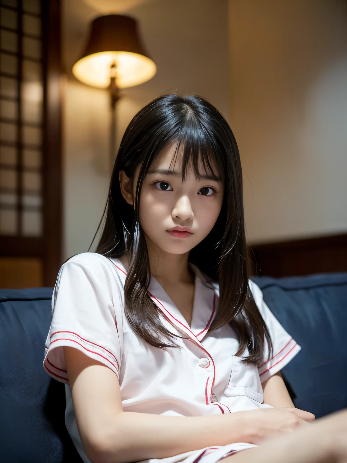 (Masterpiece, best quality), 8k, pretty, , student, shy, confusing, Vietnamese girl, ager, morning, pajama, wake up,
